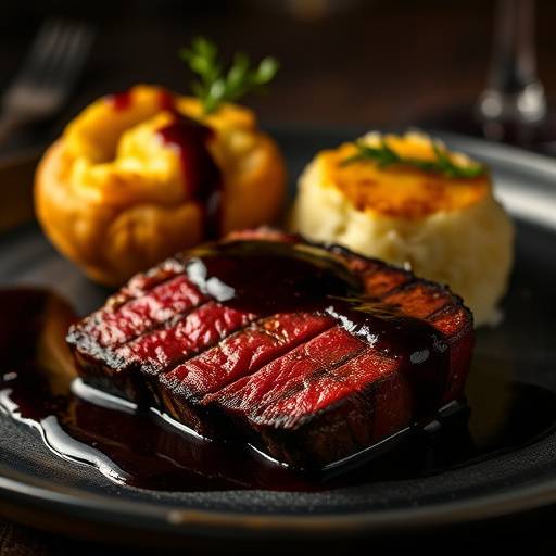 Wagyu Ribeye with Potato Gratin and Red Wine Reduction