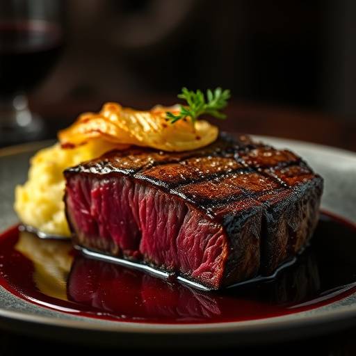 Wagyu Ribeye with Potato Gratin and Red Wine Reduction